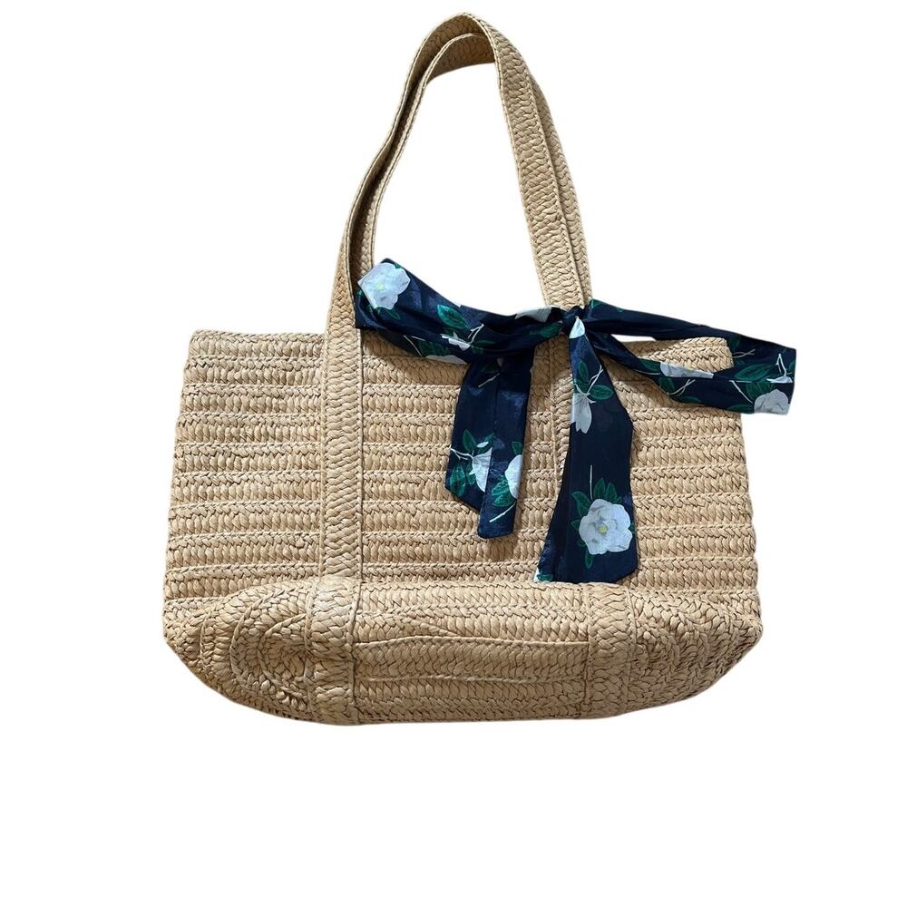 Draper James Everyday Straw Tote Bag w/ Floral Scarf Preppy Coastal Beach